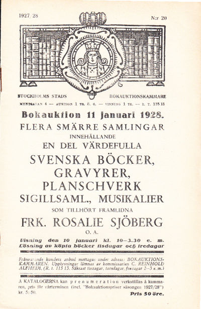 Bokauktion den 11 januari 1928. Flera smärre…