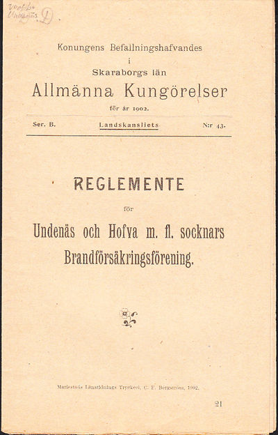 Reglemente för Undenäs och Hofva m.fl. socknars…