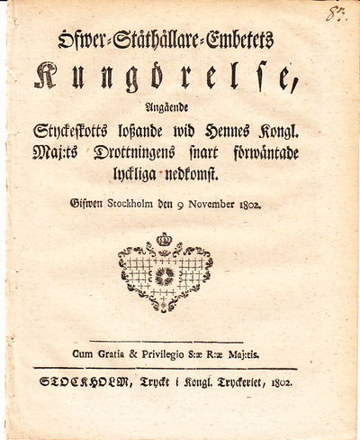 Öfwer-Ståthållare-Embetets Kungörelse, Angående…