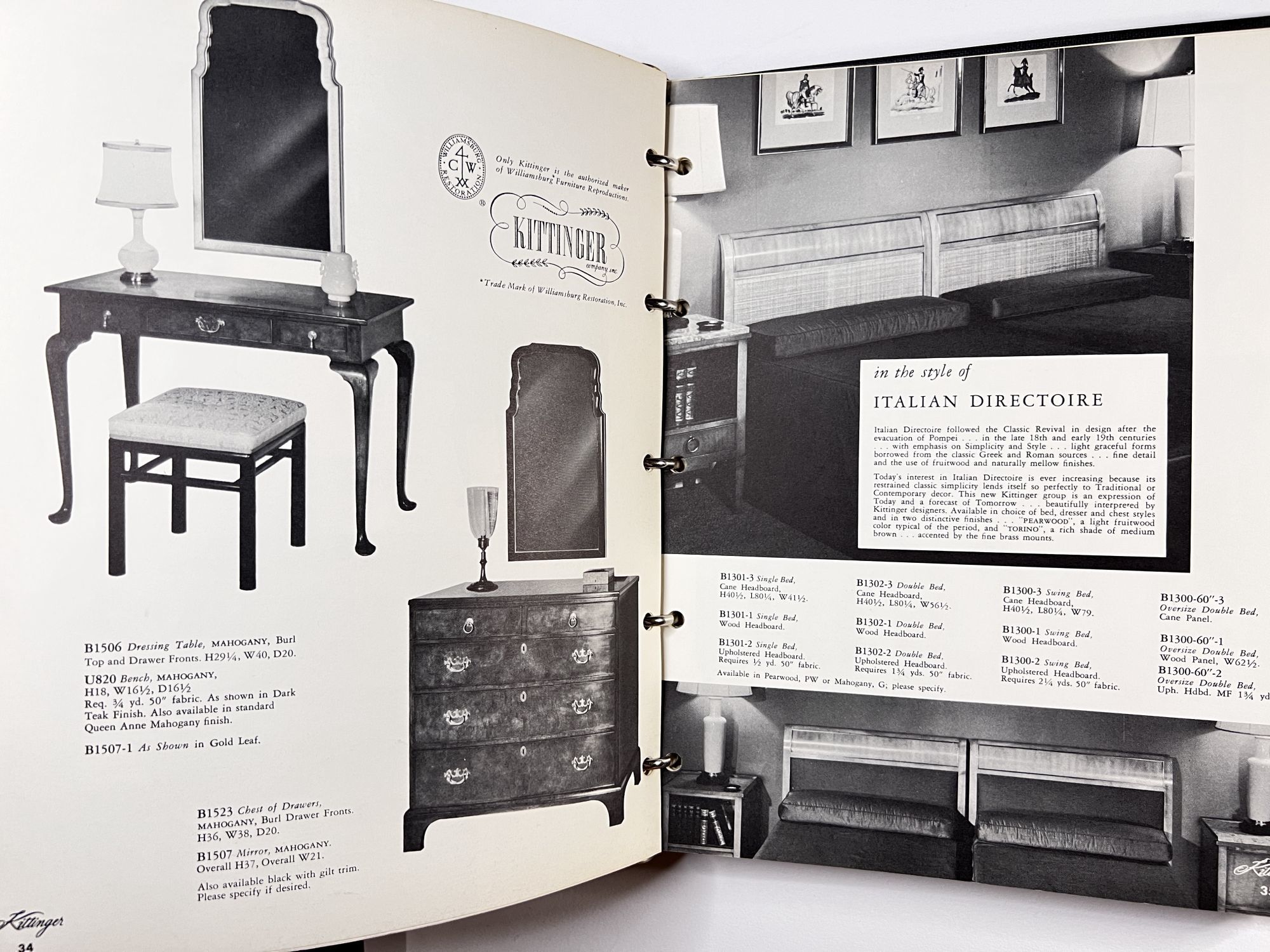 Kittinger Furniture Catalog No. 92 by Inc Kittinger Company Hardcover 1957 from Common
