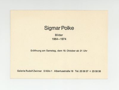Exhibition card: Sigmar Polke: Bilder, 1964-1974 (opens 19 October [1974])