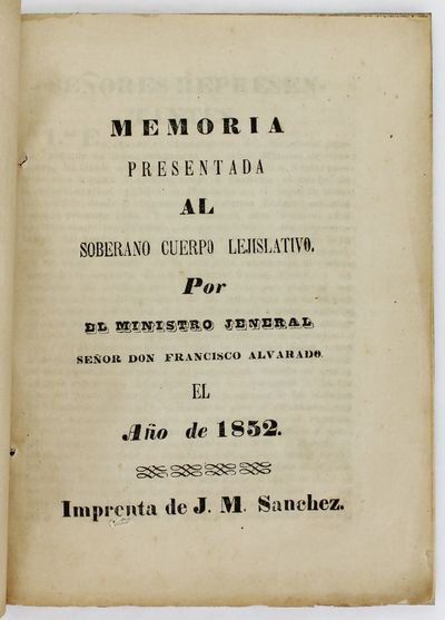 Memoria Presentada al Soberano Cuerpo Lejislativo