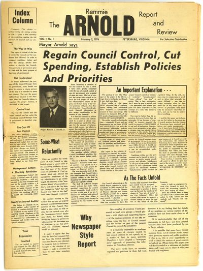 [VIRGINIA] [PETERSBURG] THE REMMIE ARNOLD REPORT AND REVIEW. 1976