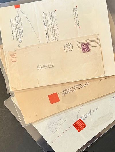 3 Signed Frank Lloyd Wright Letters -- All on Taliesin Stationery -- Plus a Lengthy Letter Written from Taliesin by Olgivanna Lloyd Wright (4 Letters in All)