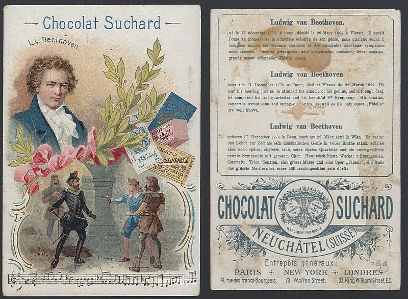 VICTORIAN TRADE CARD FOR CHOCOLAT SUCHARD WITH BEETHOVEN