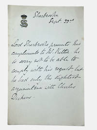 Autograph letter signed by Robert Lowe, Lord Sherbrooke (1811-1892) about Charles Dickens