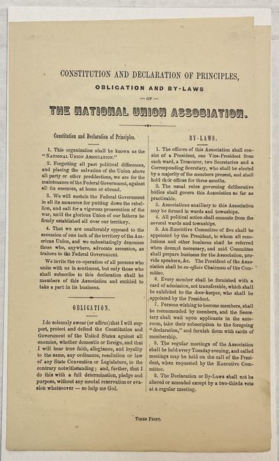 CONSTITUTION AND DECLARATION OF PRINCIPLES, OBLIGATION AND BY-LAWS OF THE NATIONAL UNION ASSOCIATION