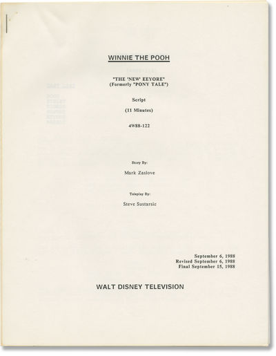 The New Adventures of Winnie the Pooh: The 'New' Eeyore (Original screenplay for the 1989 television episode)