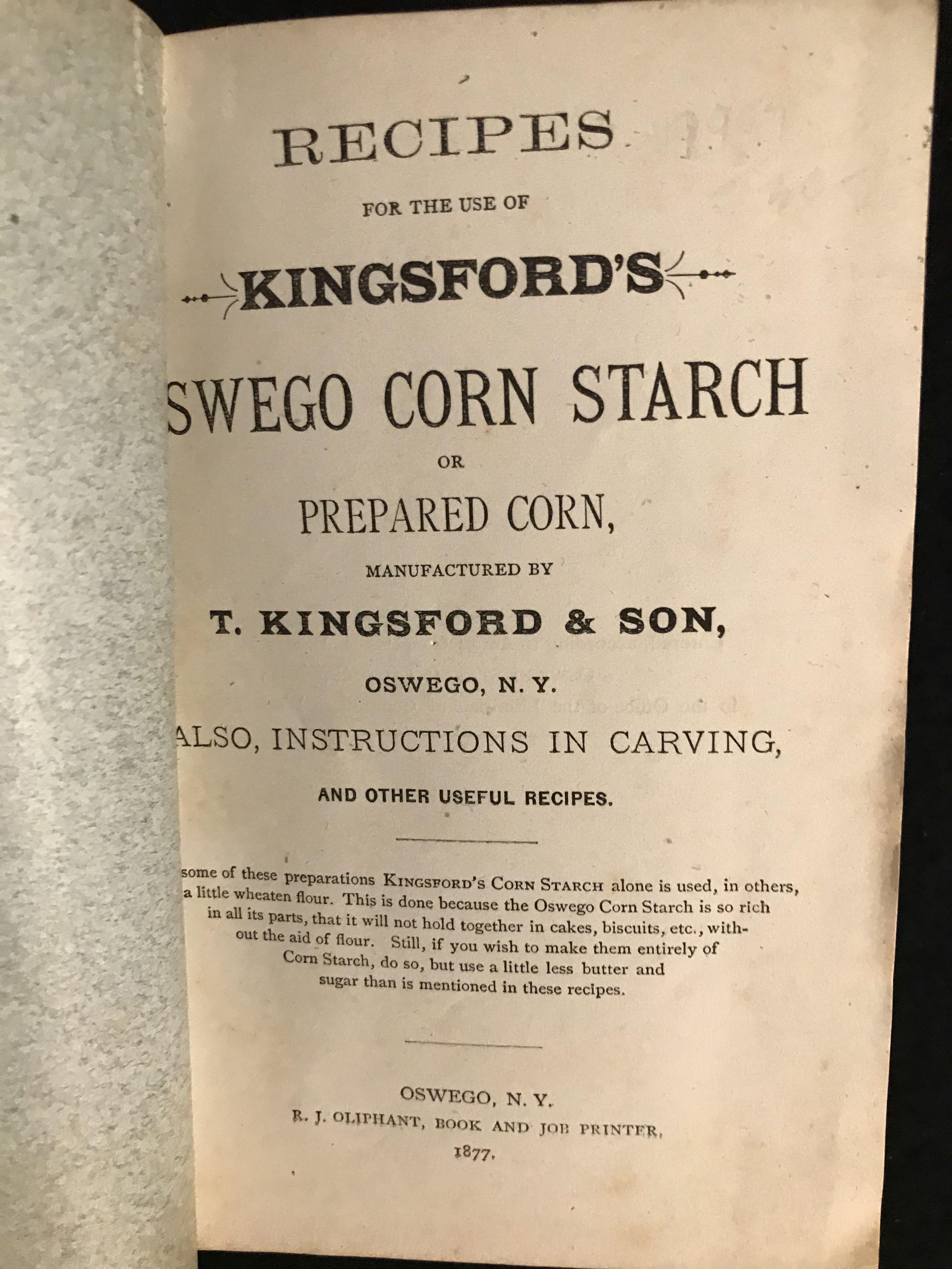 Recipes for the Use of Kingsford's Oswego Corn Starch or Prepared Corn