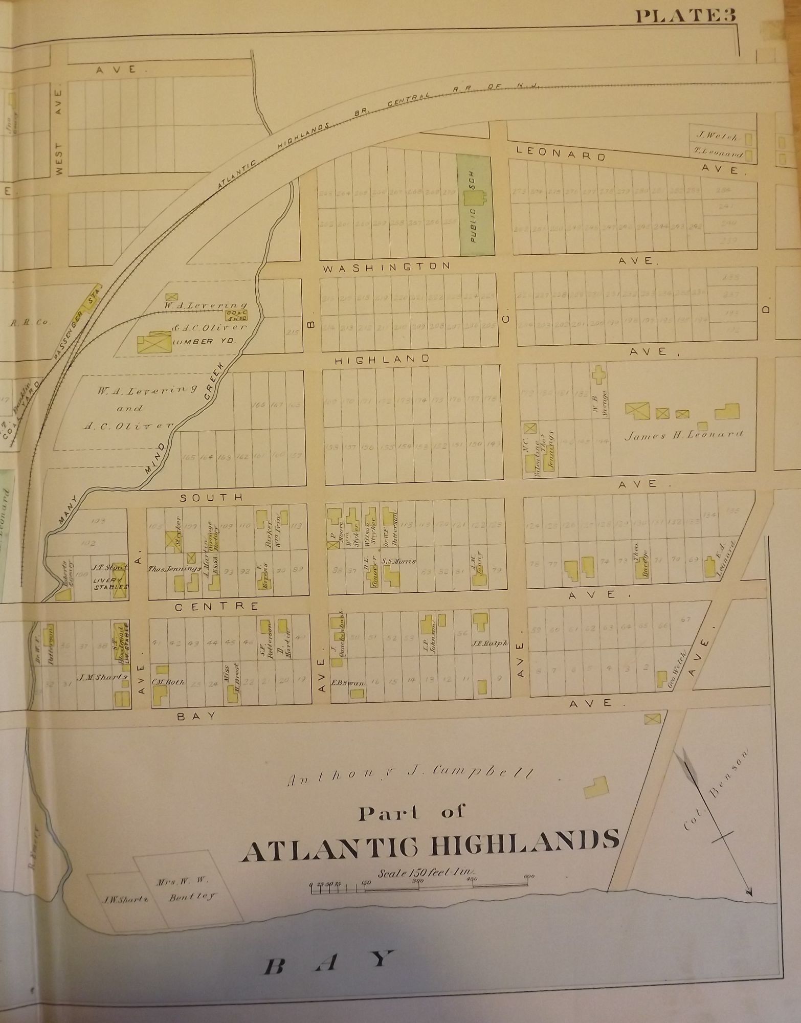 PART OF ATLANTIC HIGHLANDS NJ MAP. FROM WOLVERTON'S ATLAS OF MONMOUTH