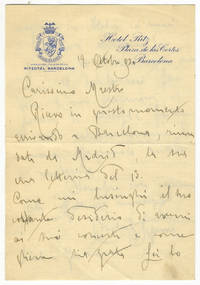 Autograph letter signed, addressed "Carissimo Maestro," most likely the distinguished conductor Arturo Toscanini, principal conductor at La Scala from 1921-1929