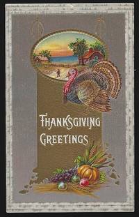 THANKSGIVING GREETINGS POSTCARD WITH TURKEY HARVEST LANDSCAPE