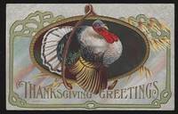 THANKSGIVING GREETING POSTCARD WITH TURKEY AND WISH BONE