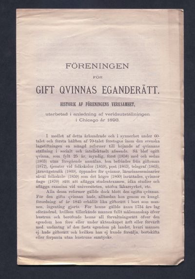 Föreningen för gift qvinnas eganderätt. Historik…