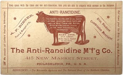 Anti-Rancidine Mfg. Co. Trade Card - Hides Rancid Dairy Products