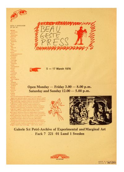 Large illustrated single sheet poster (420 x 300 mm. unfolded). : Beau Geste Press, 1976. An extreme...