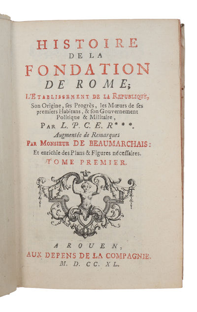 Histoire de la fondation de Rome, L'Etablissement de la République, son Origine, ses Progrees, les Moeurs de ses premiers Habitans, et son Gouvernement Politique et Militaire. 4 parts in 2 vols. (photo 2)