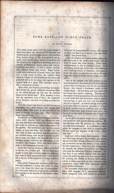 Eris: A Spirit Record" and "Dumb Kate -- An Early Death" in THE COLUMBIAN LADY'S AND GENTLEMAN'S MAGAZINE, Embracing Literature in every Department. Volume I, Nos. 1-6