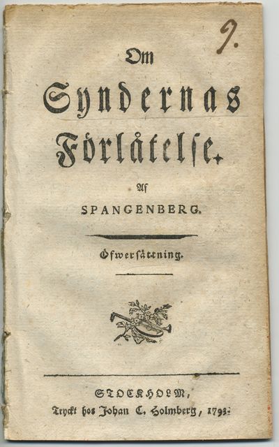 Om syndernas förlåtelse. Öfwersättning.