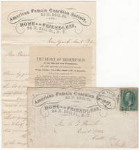 image of "Thank-you" grouping consisting of a Female Guardian Society advertising cover, a two-page letter written on the organization's stationery, and a religious tract