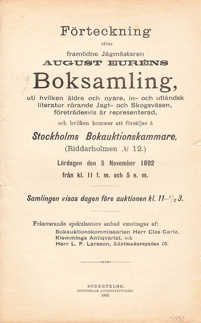 Förteckning öfver framlidne Jägmästaren August…