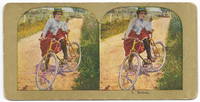 Antique Stereoscope Card, Woman "Resting" On Bicycle, Classic Image [Stereoview Bike] - 