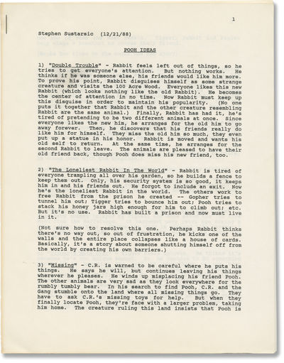 The New Adventures of Winnie the Pooh: Pooh Ideas (Original treatment script for the 1989 television season)