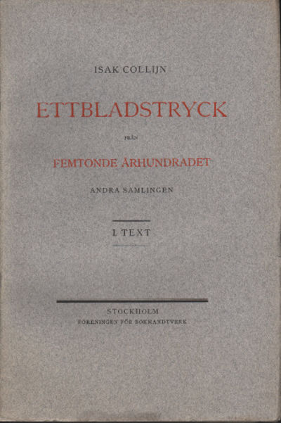 ETTBLADSTRYCK FRÅN FEMTONDE ÅRHUNDRADET. Andra…