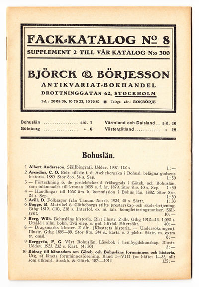 Björck & Börjesson. Fack-katalog No. 8.…