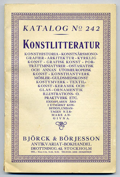 Björck & Börjesson. Katalog 242. Konstlitteratur.…