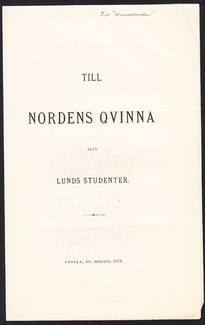 Till nordens qvinna från Lunds studenter.