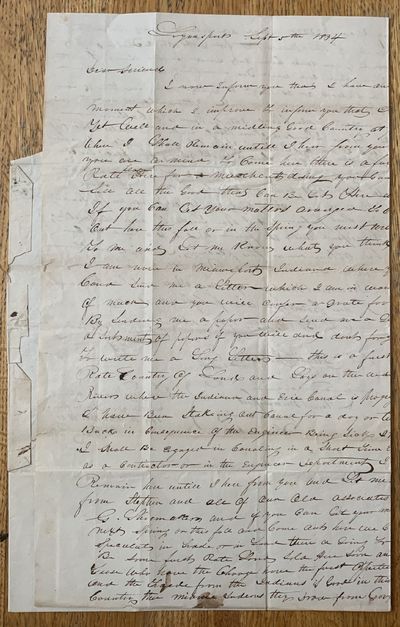 Autograph Letter Signed, Logansport [Miamiport], Indiana, September 5, 1834 to Payne Pettibone, Jr., Kingston, Luzerne County, Pennsylvania