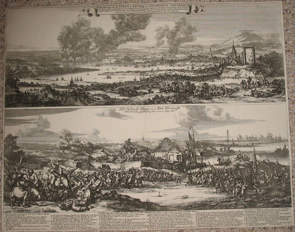 (2 Views; Second AngloDutch War) Afbeeldingh van de stadt en revier