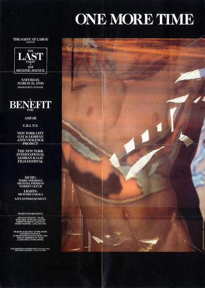 THE SAINT AT LARGE Presents ONE MORE TIME: THE LAST PARTY (Mar 31, 1990) Event poster | Designed by Jim Weidinger
