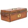 Small leather-covered wooden box with brass lock, decorated with brass tacks, the interior lined with a portion of the Map of the State of Kentucky and the Tennessee Government by Cyrus Harris, engraved by Amos Doolittle for Thomas and Andrews's Boston 1796 edition of Morse's American Geography