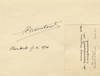 Printed visiting card with autograph sentiment (unsigned). Laid down to mounting sheet with signature ("A. Trantoul) and date "New York 19-4-1930