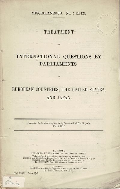 Treatment of international questions by Parliaments in European countries, The United States, and Japan