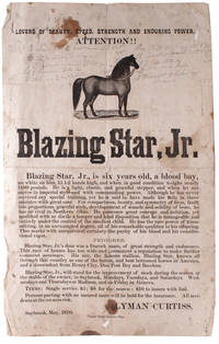 Lovers of Beauty, Speed and Enduring Power, ATTENTION!! Blazing Star, Jr. … Lyman Curtiss [Broadside]