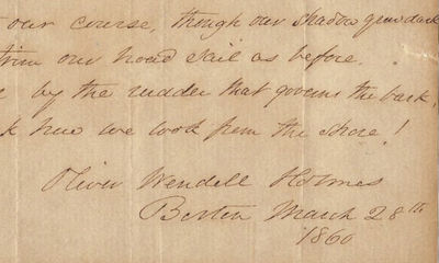 Oliver Wendell Holmes Sr. Pens the Final Stanza of ""Sun and Shadow"", an Ode to the Boat and Sea