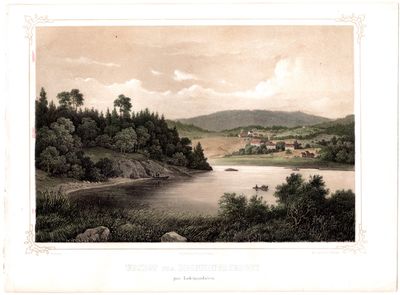 Litografi av “Udsigt fra Dronningbjerget paa…