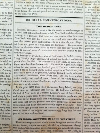 The Olden Time" in THE NEW YORK MIRROR. A Weekly Journal Devoted to Literature and the Fine Arts. Volume XII : 5 July 1834 -- 27 June 1835
