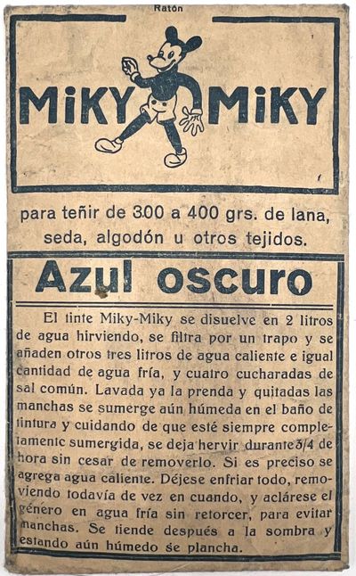 Miky Miky" -- Dark Blue Fabric Dye Using Early Version of Mickey Mouse in Marketing