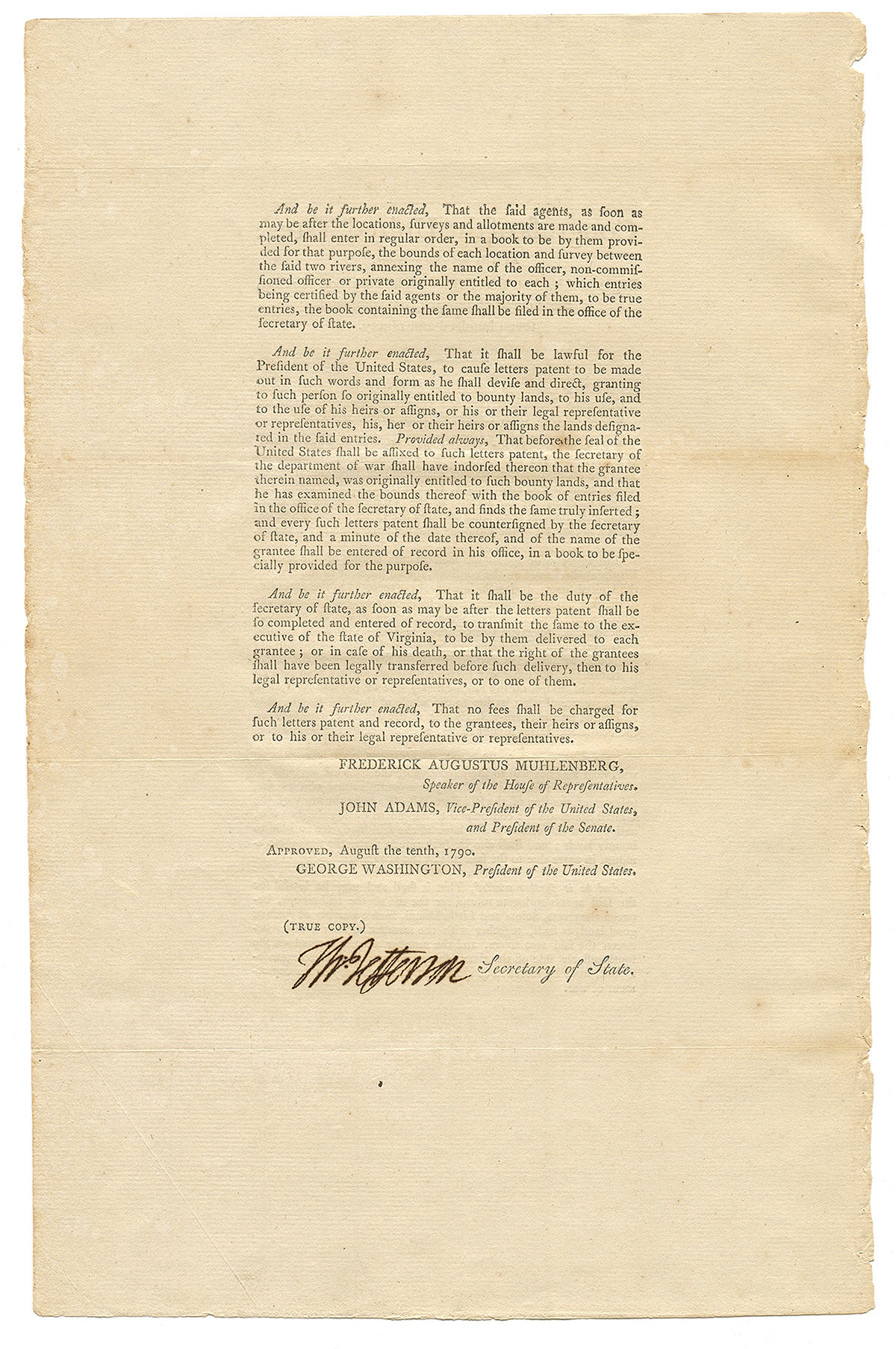 Signed Act Jefferson-Signed Act of Congress Enabling Revolutionary War Veterans to ...