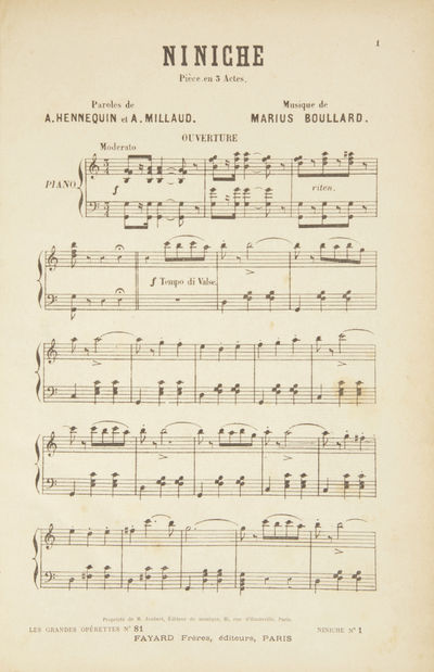 Niniche Pièce en 3 Actes. Paroles de A. Hennequin et A. Millaud. [Piano-vocal score]