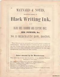 cover of An Original 1853 Vintage Full Page Advertisement for Maynard and Noyes Manufacturers of Writing Inks and S. H. Gregory and Company Dealers in French and American Paper Hangings