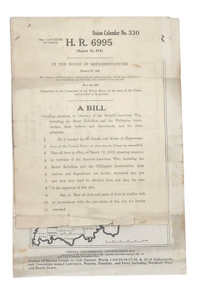 Spanish-American War Veteran Pension and New Deal Policies, 1935 Indiana Law and Election Documents Archive