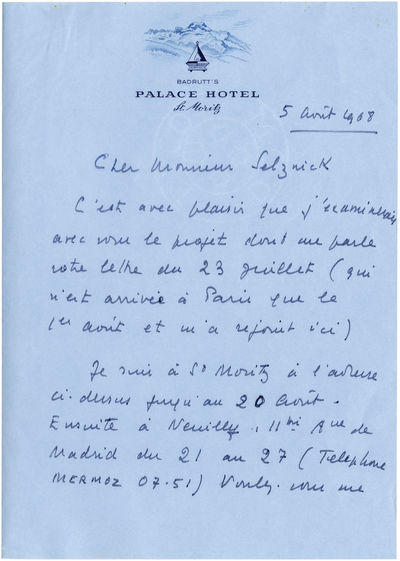 Autograph letter signed from Rene Clair to Daniel Selznick, 1968