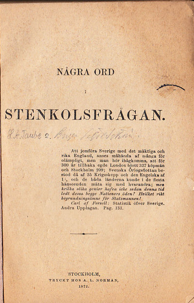 Några ord i stenkolsfrågan. [Hrr…