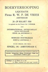 Vente 24-29 Maart 1934: Liquidatie Firma R. W. P. De Vries. by MENNO - INTERNATIONAAL ANTIQUARIAAT - AMSTERDAM HERTZBERGER - from Frits Knuf Antiquarian Books (SKU: 70113)