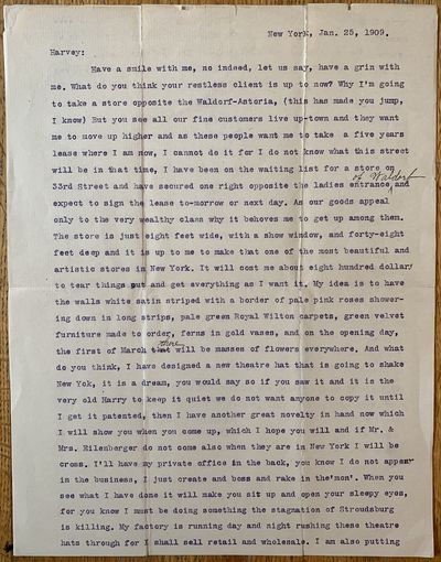 Typed Letter Signed, New York, January 25, 1909 to Harvey Huffman, Stroudsburg, Pennsylvania